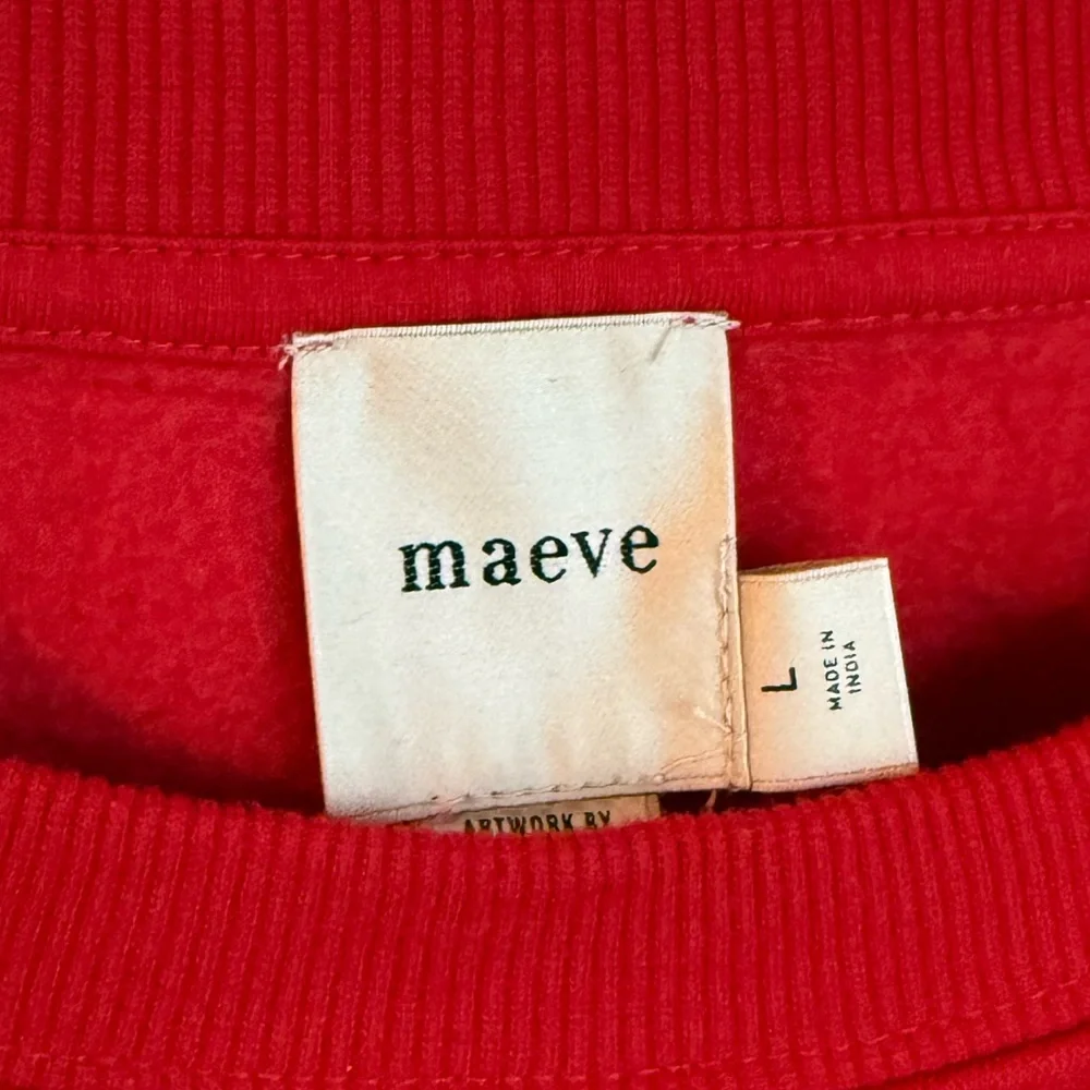 Anthropologie Maeve Large Rebecca Mayfield Red Oui Sweatshirt Parisian Boho - Picture 3 of 7